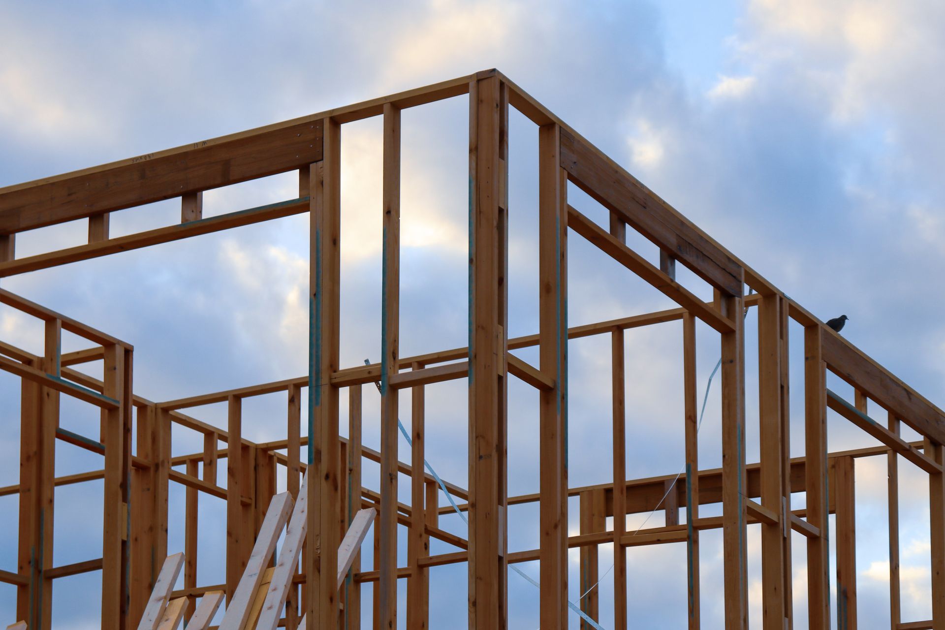 Timber framing going up on a new two storey home addition