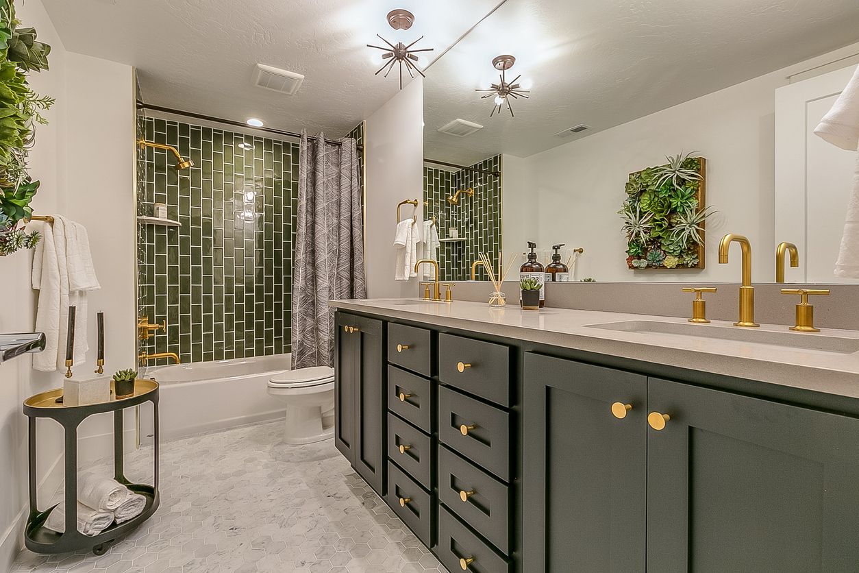 A remodelled bathroom with a tiled walk-in shower and a floating vanity