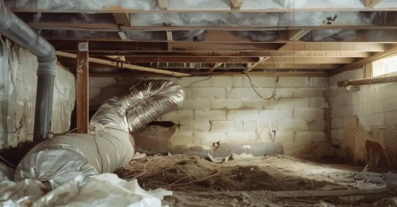 A sealed and encapsulated crawl space with a bright vapour barrier lining